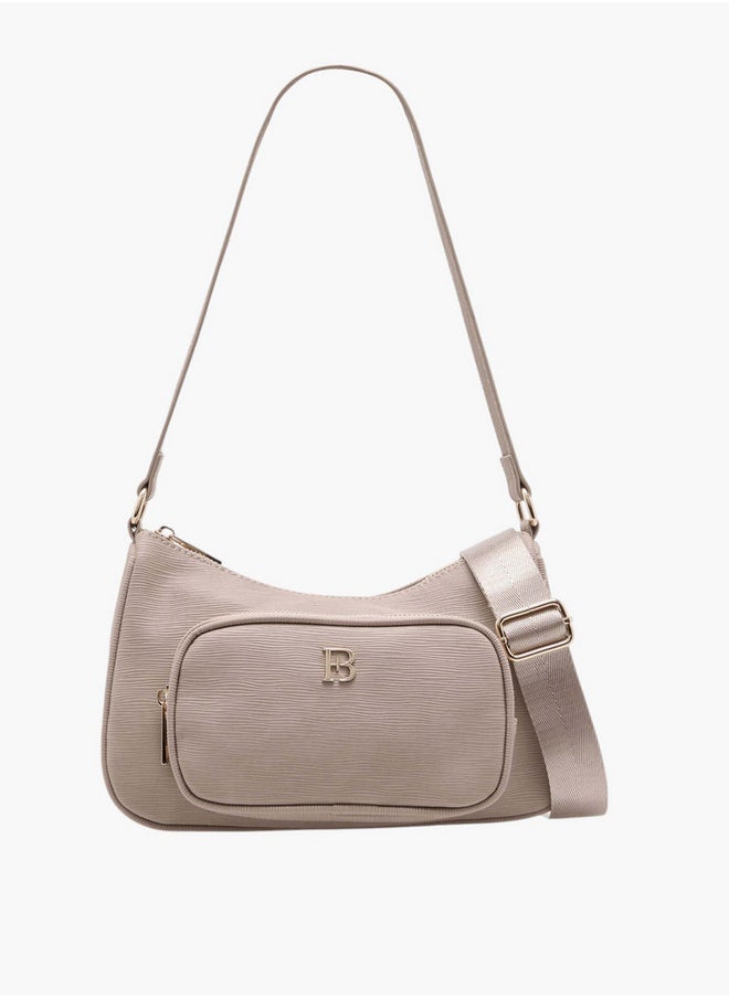 Women's Textured Crossbody Bag with Detachable Strap and Zip Closure