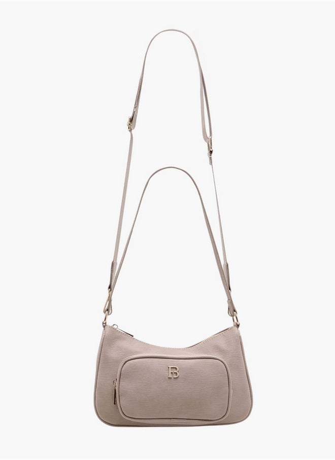 Women's Textured Crossbody Bag with Detachable Strap and Zip Closure