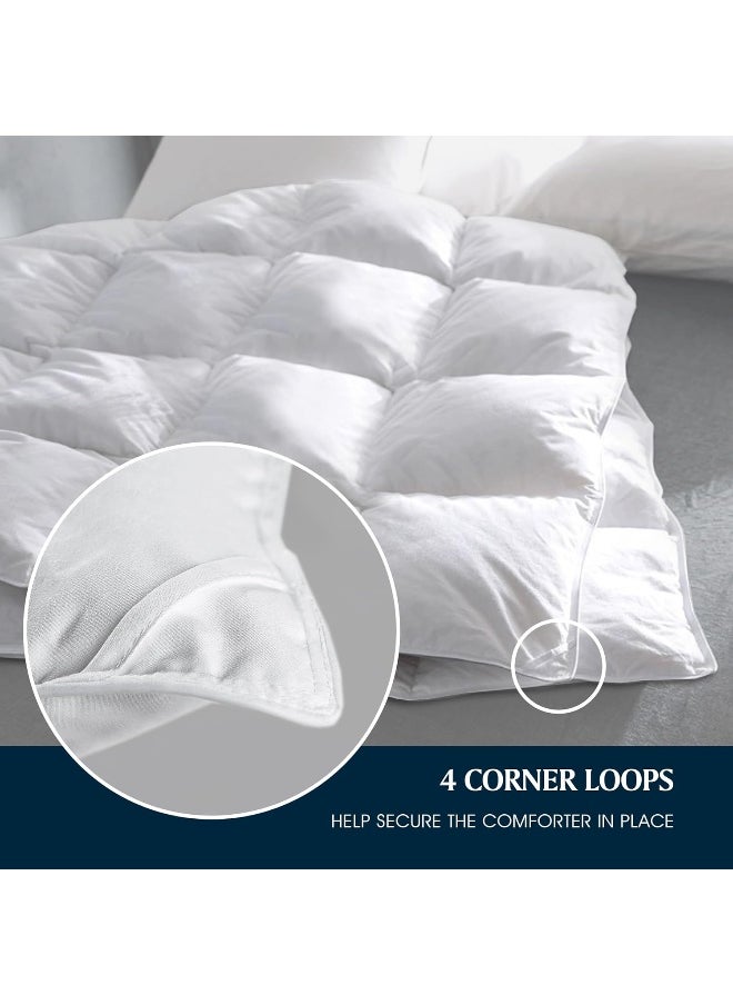 Serta White Goose Feather Down Comforter King Size, Light Warmth 300 Thread Count Down Duvet Insert 100% Cotton Down Proof Cover 500 Fill Power Duvet Comforter Hypoallergenic