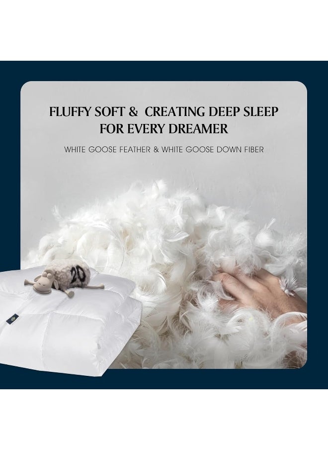 Serta White Goose Feather Down Comforter King Size, Light Warmth 300 Thread Count Down Duvet Insert 100% Cotton Down Proof Cover 500 Fill Power Duvet Comforter Hypoallergenic