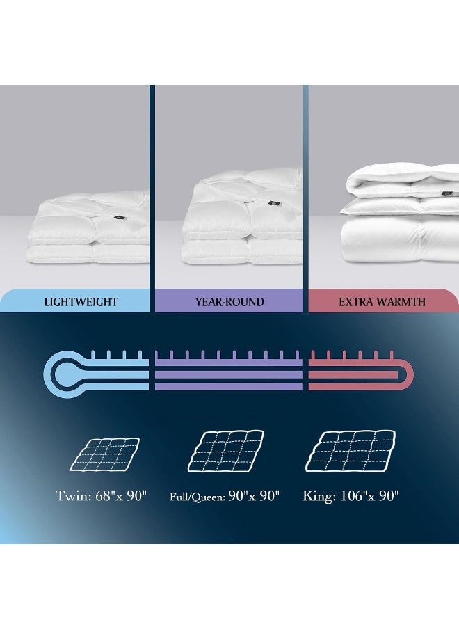 Serta White Goose Feather Down Comforter King Size, Light Warmth 300 Thread Count Down Duvet Insert 100% Cotton Down Proof Cover 500 Fill Power Duvet Comforter Hypoallergenic