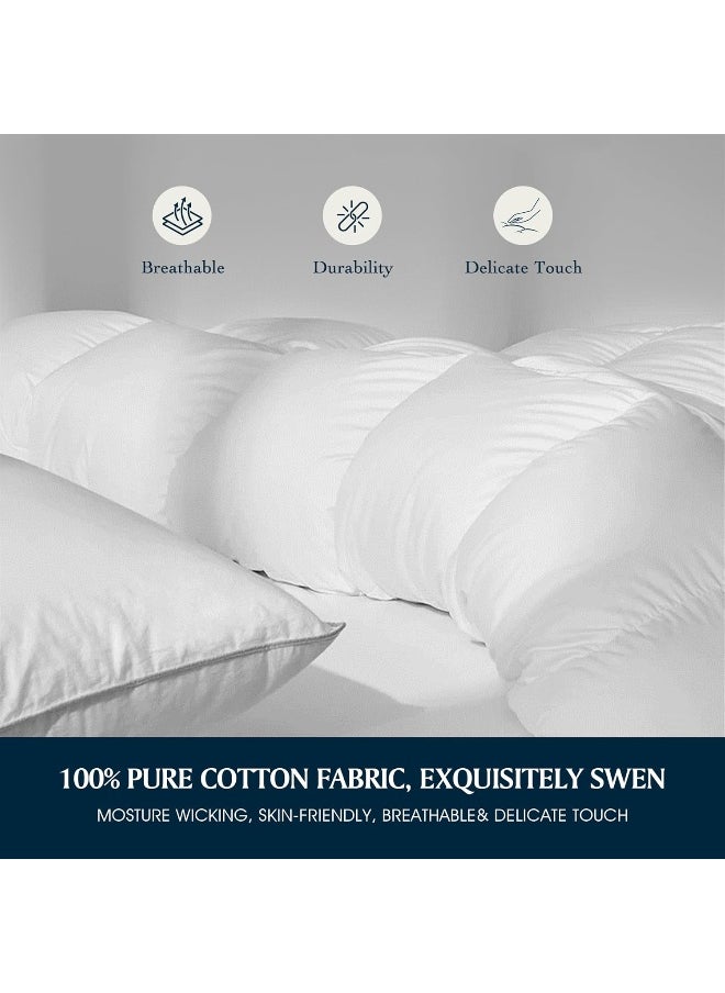 Serta White Goose Feather Down Comforter King Size, Light Warmth 300 Thread Count Down Duvet Insert 100% Cotton Down Proof Cover 500 Fill Power Duvet Comforter Hypoallergenic