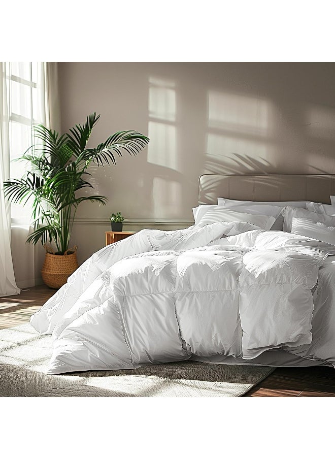 Serta White Goose Feather Down Comforter King Size, Light Warmth 300 Thread Count Down Duvet Insert 100% Cotton Down Proof Cover 500 Fill Power Duvet Comforter Hypoallergenic