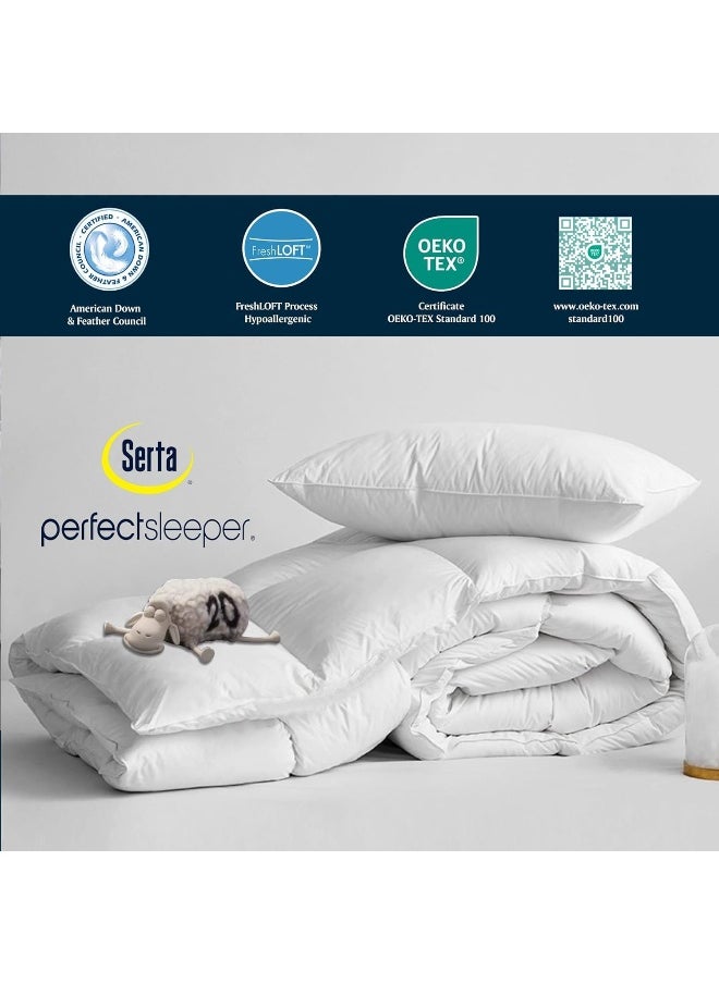 Serta White Goose Feather Down Comforter King Size, Light Warmth 300 Thread Count Down Duvet Insert 100% Cotton Down Proof Cover 500 Fill Power Duvet Comforter Hypoallergenic