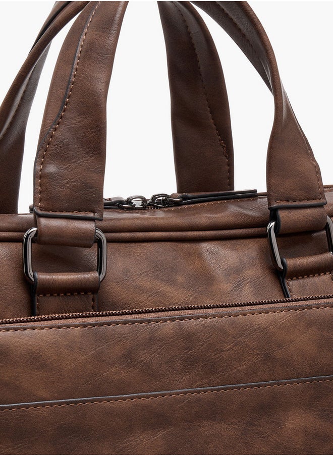 Men's Textured Laptop Bag with Detachable Strap and Zip Closure