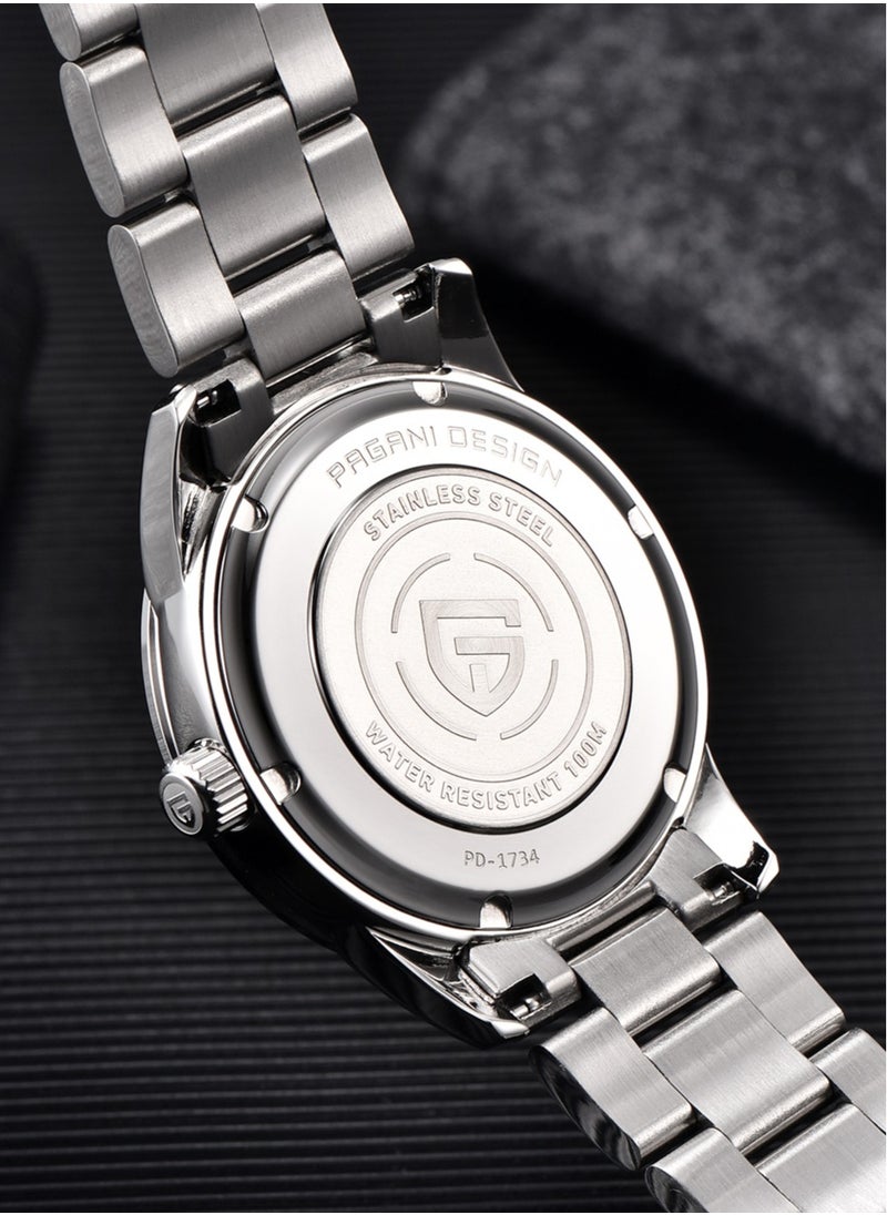 Men's Business Quartz Watches, Imported High-Quality Movement, 40MM Stainless Steel Frame, Synthetic Sapphire Glass Watch Window, Meteorite Blue Background Dial With Stainless Steel Strap, PD1734