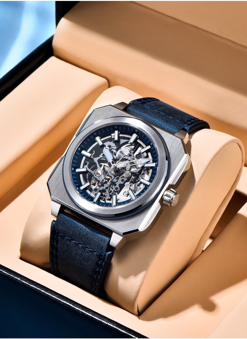 New Luxury Men's Automatic Mechanical Watches, Stainless Steel Frame With Hollow Dial, PU Leather Strap, Synthetic Sapphire Glass Watch Window, Waterproof, PD1791