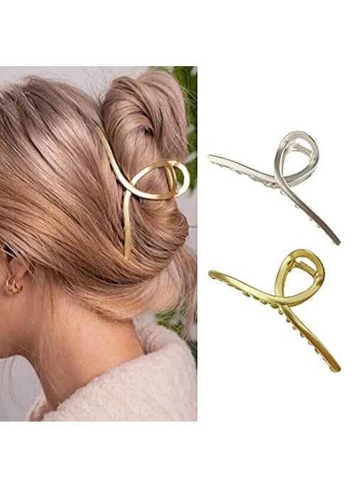 Brinie Hair Claw Clips Gold Metal Clips Claw Large Hair Clip for Thick Thin Hair Hair Accessories for Women and Girls (2PCS)