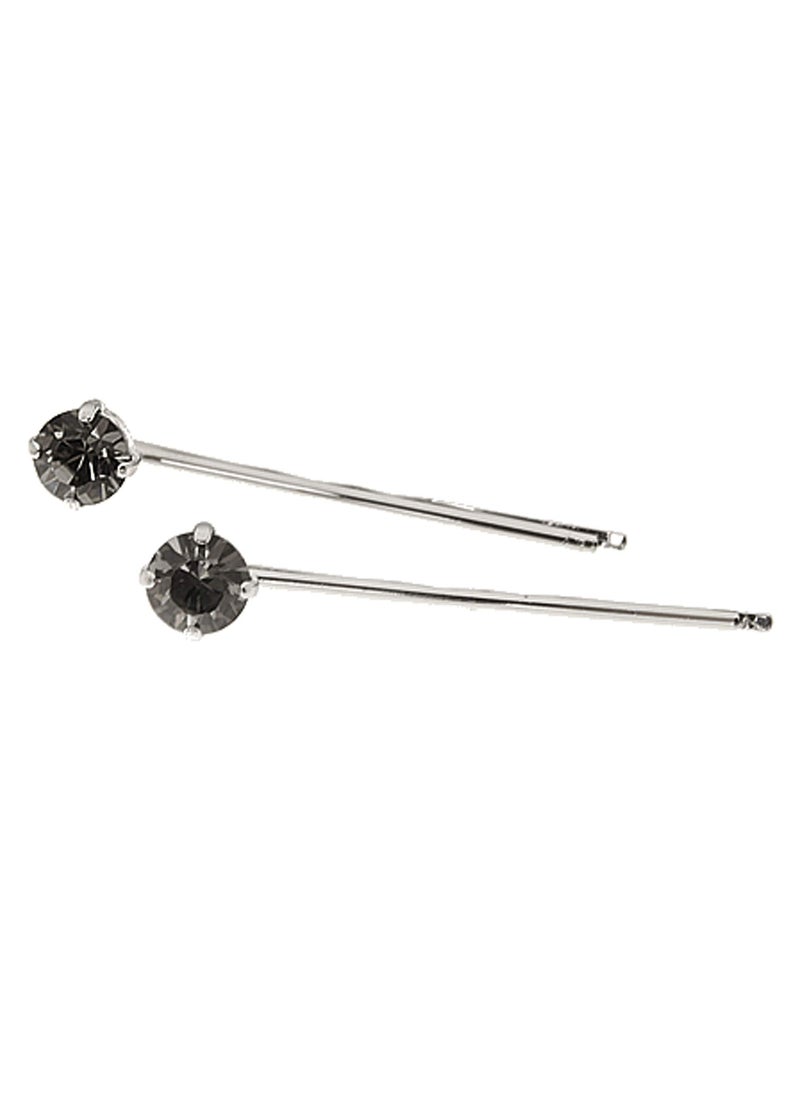 L. Erickson Little Gem Bobby Pin Pair - Black Diamond/Silver