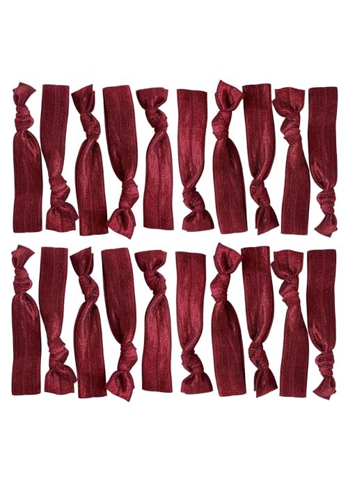 Kenz Laurenz Hair Ties 20 Elastics Ponytail Holder Set No Crease Ribbon Bands (Maroon)