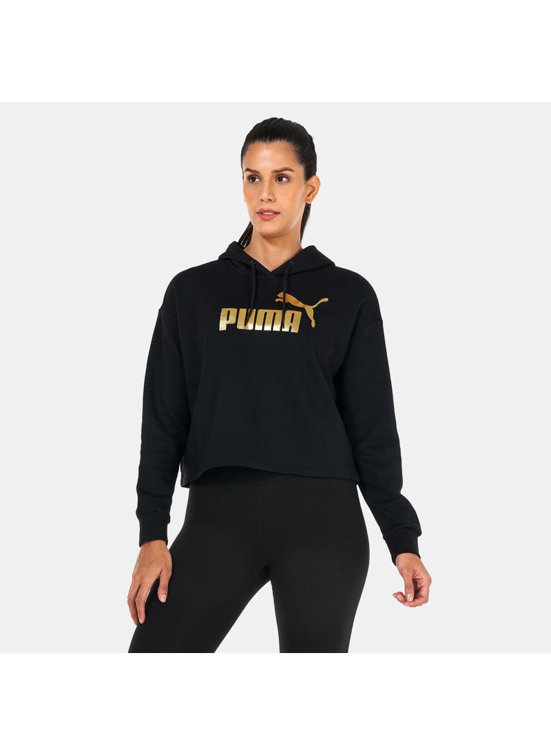 Women's Essentials+ Metallic Logo Cropped Hoodie