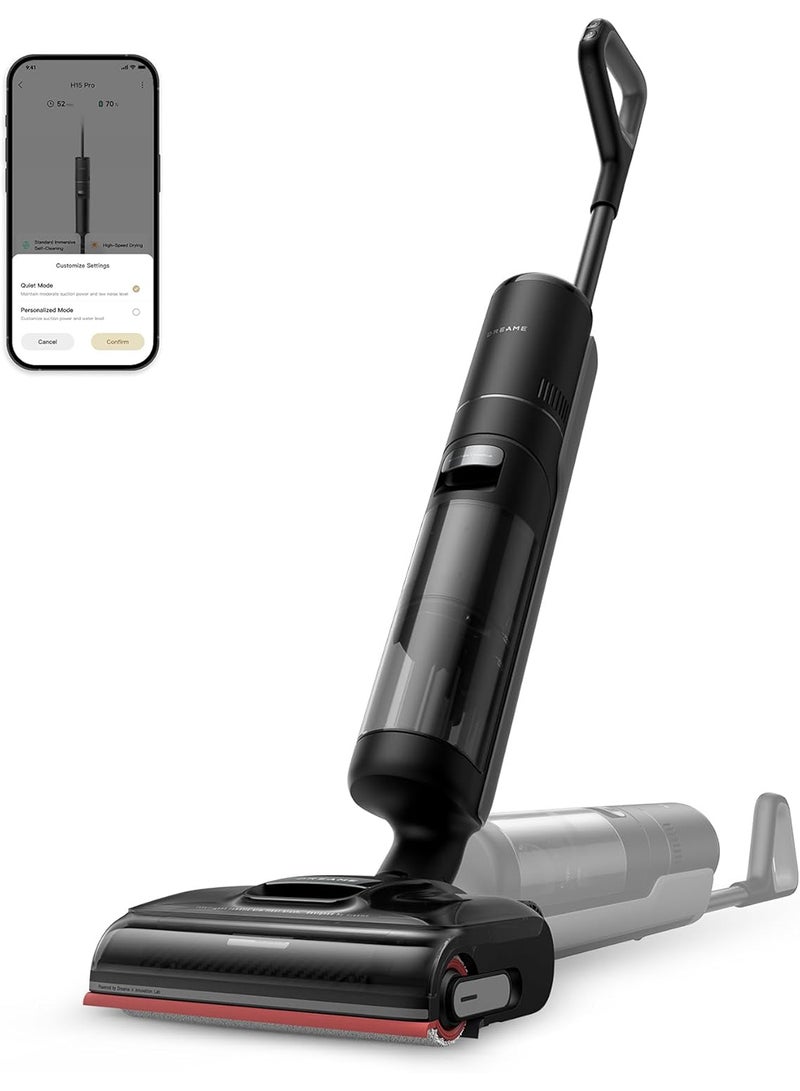 H15 Pro Wet and Dry Vacuum, GapFree AI DescendReach Robotic Arm, Triple Edge Coverage, 21KPa Suction, 0 Tangle, Immersive 100°C Brush Wash, 5 min 90°C Drying, 180° Lie-Flat, App Control 200 W HHR46A Black