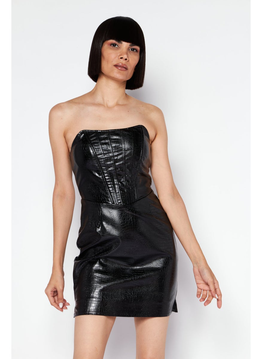 Women Textured Mini Dress, Black