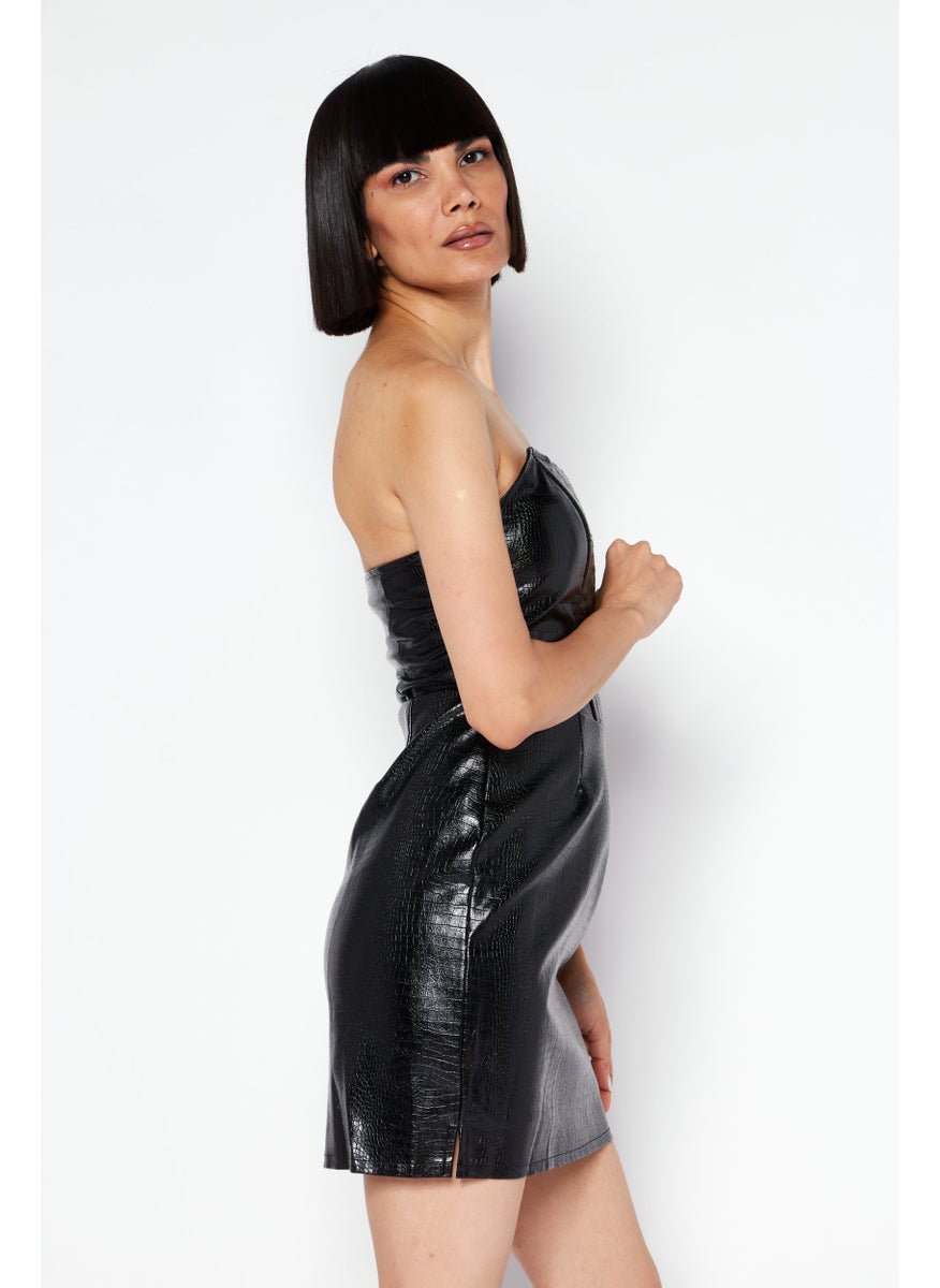 Women Textured Mini Dress, Black