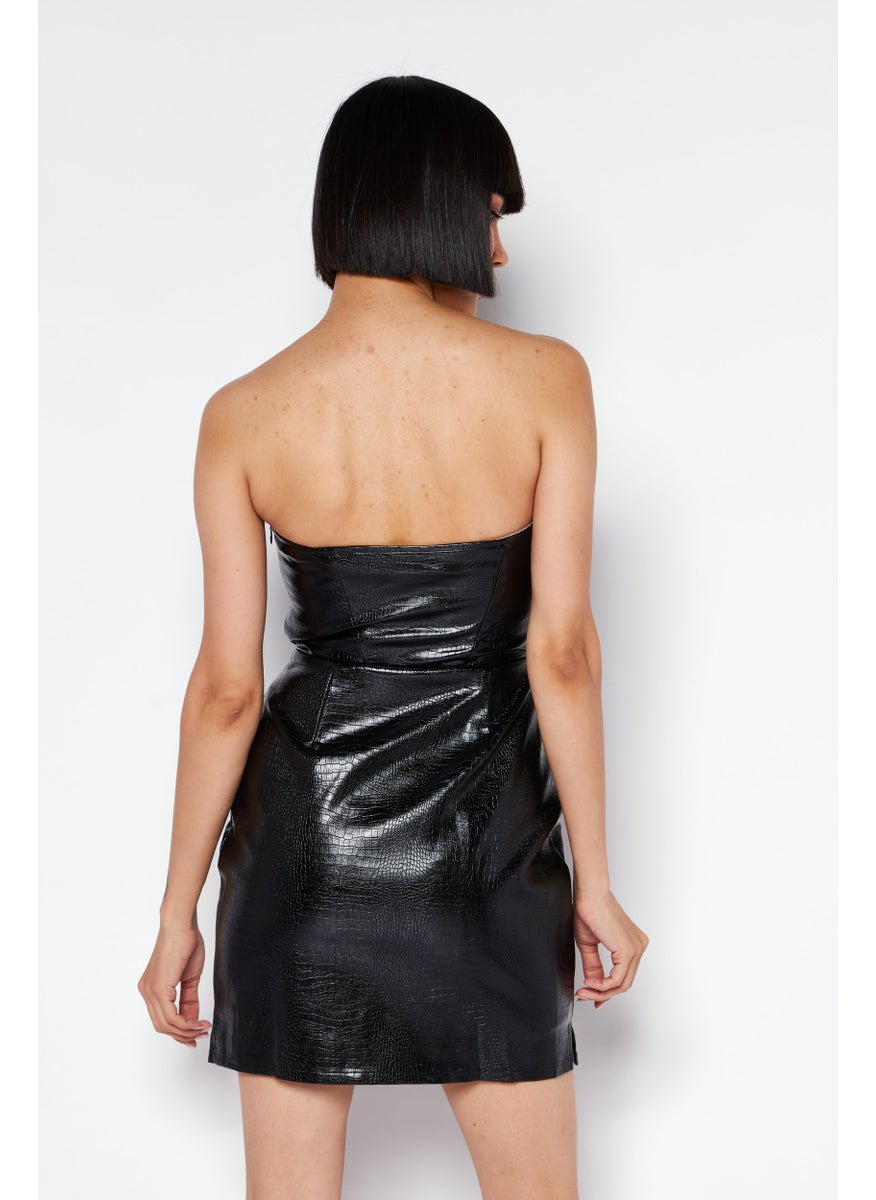 Women Textured Mini Dress, Black