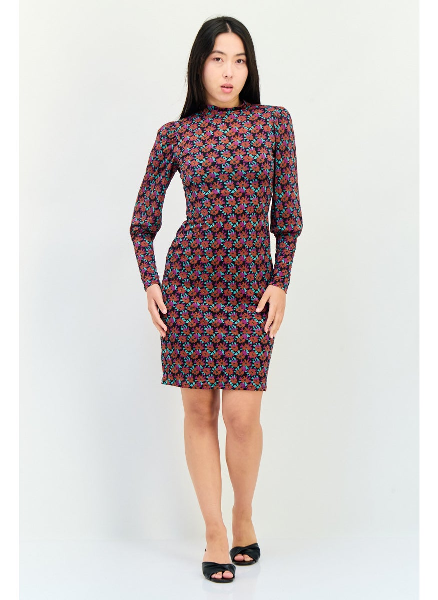 Women Floral Print Mini Dress, Multicolor