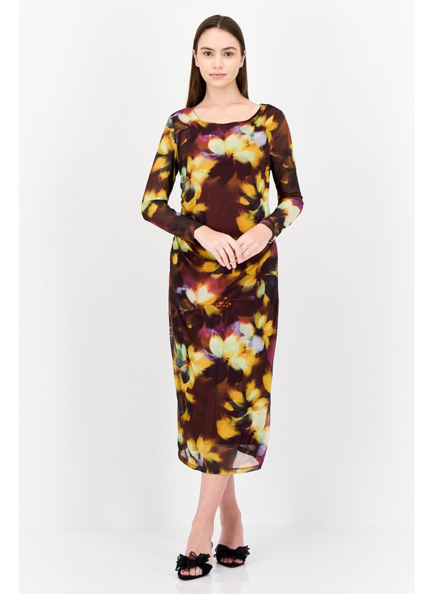Women Midi Ruched Dress, Multicolor