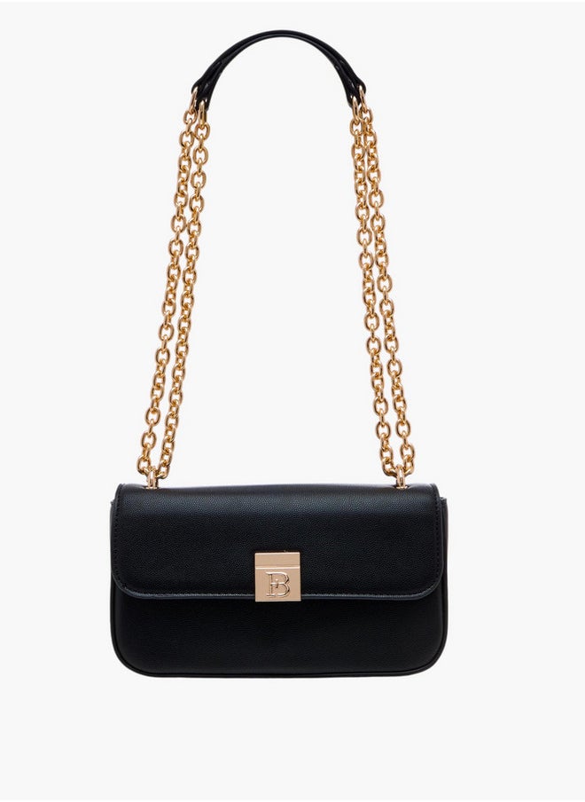 Textured Crossbody Bag with Magnetic Flap Closure and Chain Strap