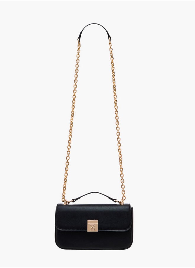 Textured Crossbody Bag with Magnetic Flap Closure and Chain Strap