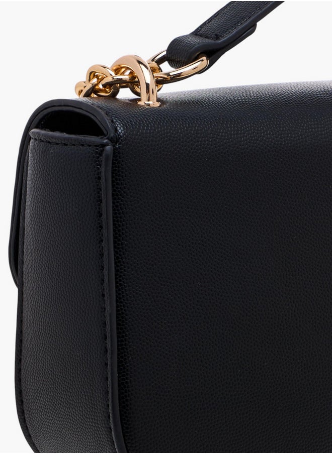 Textured Crossbody Bag with Magnetic Flap Closure and Chain Strap