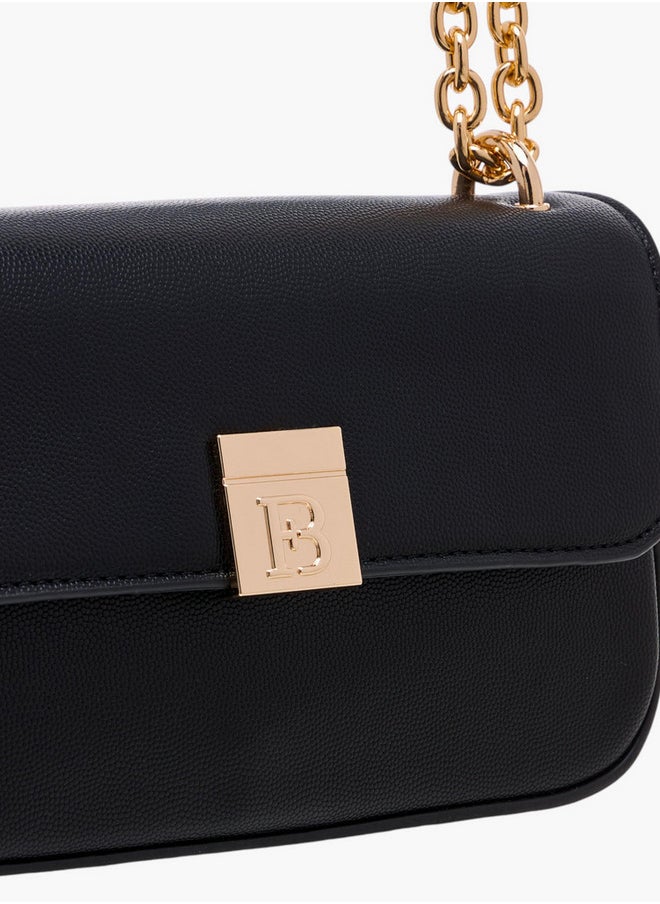 Textured Crossbody Bag with Magnetic Flap Closure and Chain Strap