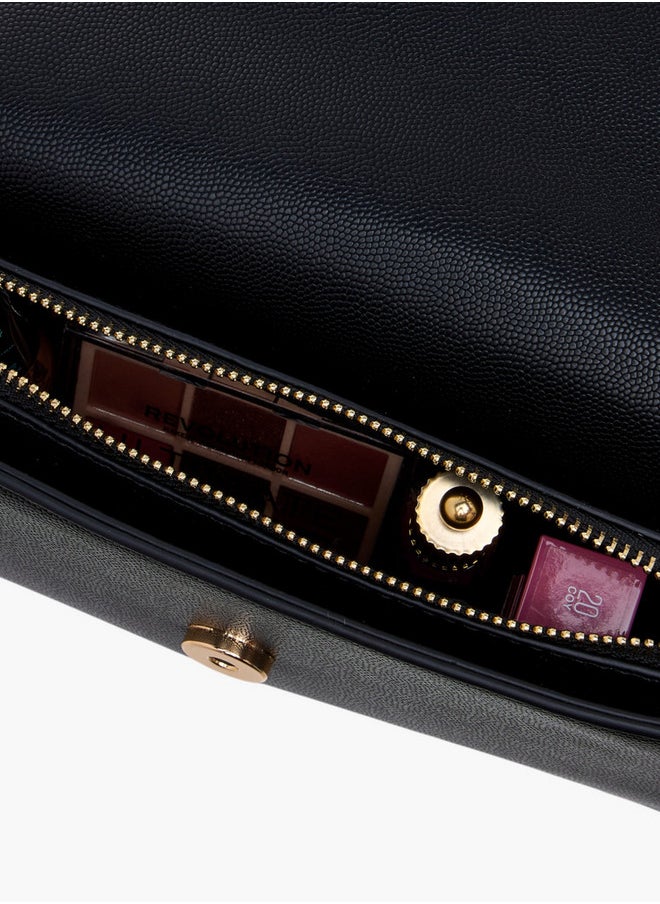 Textured Crossbody Bag with Magnetic Flap Closure and Chain Strap