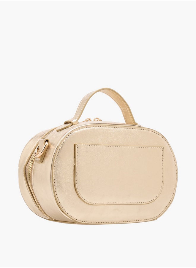 Women's Solid Crossbody Bag with Zip Closure and Detachable Strap