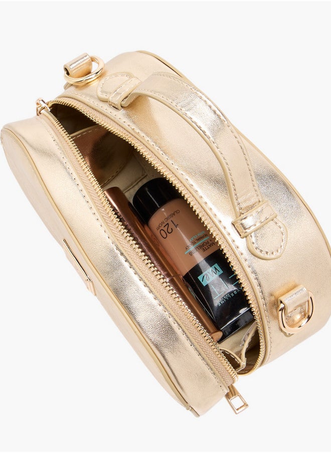 Women's Solid Crossbody Bag with Zip Closure and Detachable Strap