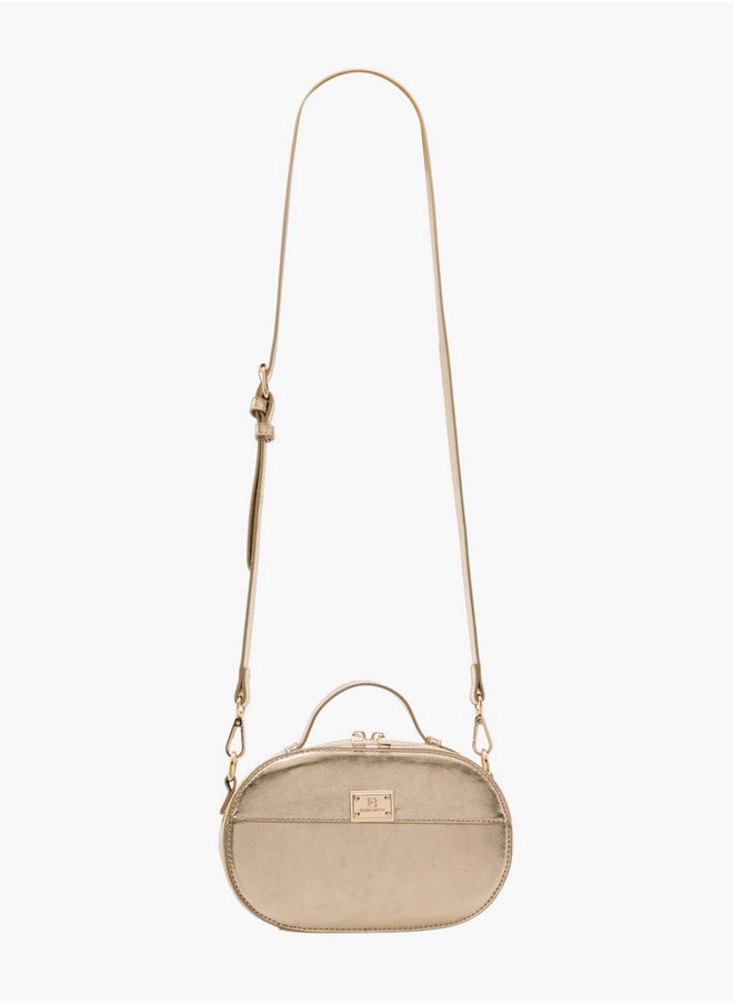 Women's Solid Crossbody Bag with Zip Closure and Detachable Strap