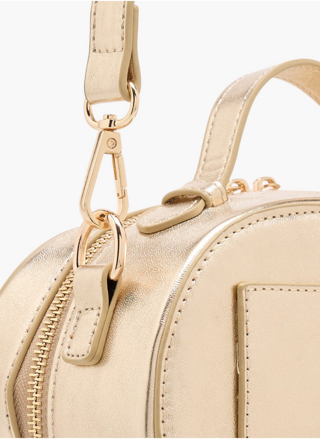 Women's Solid Crossbody Bag with Zip Closure and Detachable Strap