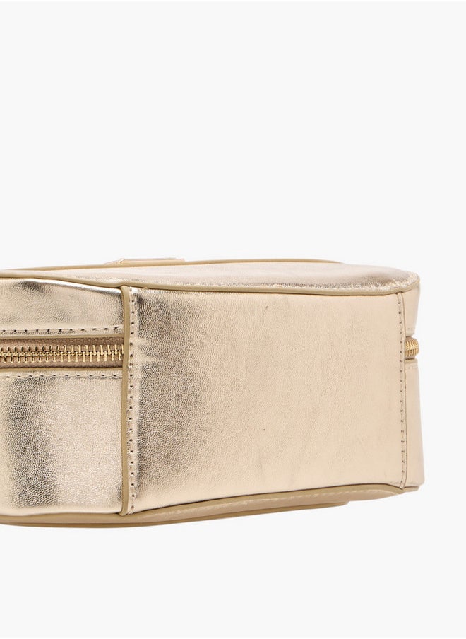 Women's Solid Crossbody Bag with Zip Closure and Detachable Strap