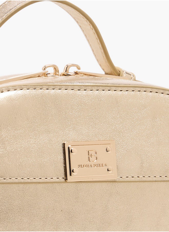 Women's Solid Crossbody Bag with Zip Closure and Detachable Strap