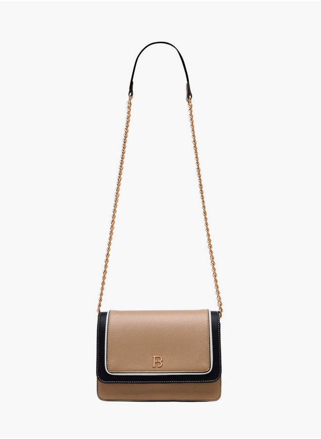 Textured Crossbody Bag with Chain Strap and Button Closure