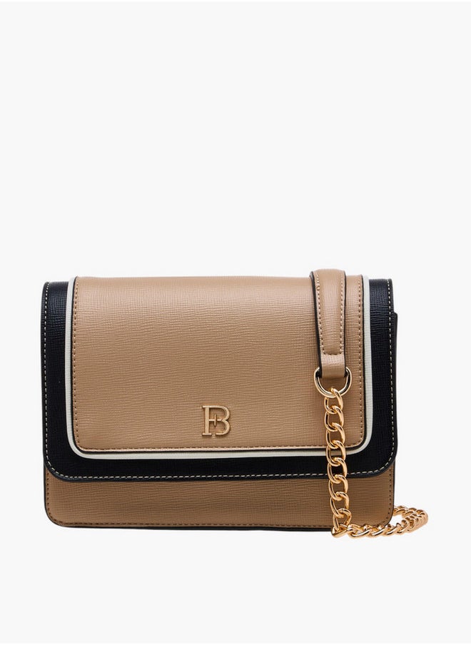 Textured Crossbody Bag with Chain Strap and Button Closure