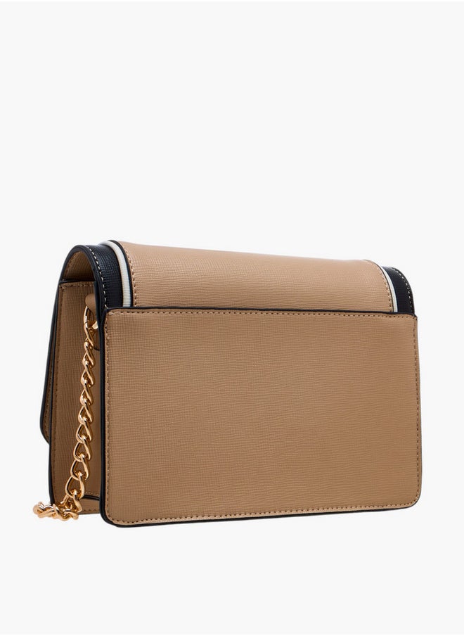 Textured Crossbody Bag with Chain Strap and Button Closure