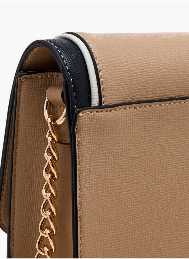 Textured Crossbody Bag with Chain Strap and Button Closure