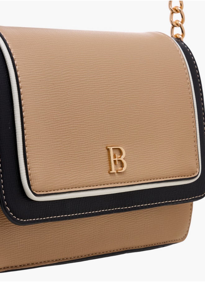 Textured Crossbody Bag with Chain Strap and Button Closure
