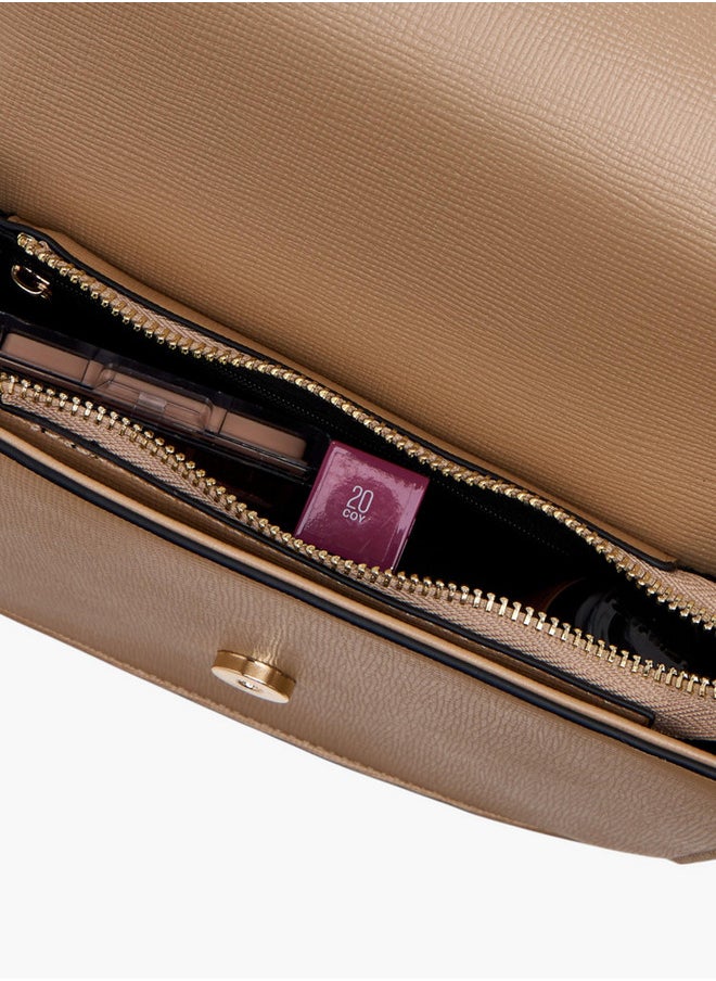 Textured Crossbody Bag with Chain Strap and Button Closure