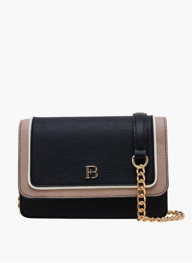 Textured Crossbody Bag with Chain Strap and Button Closure