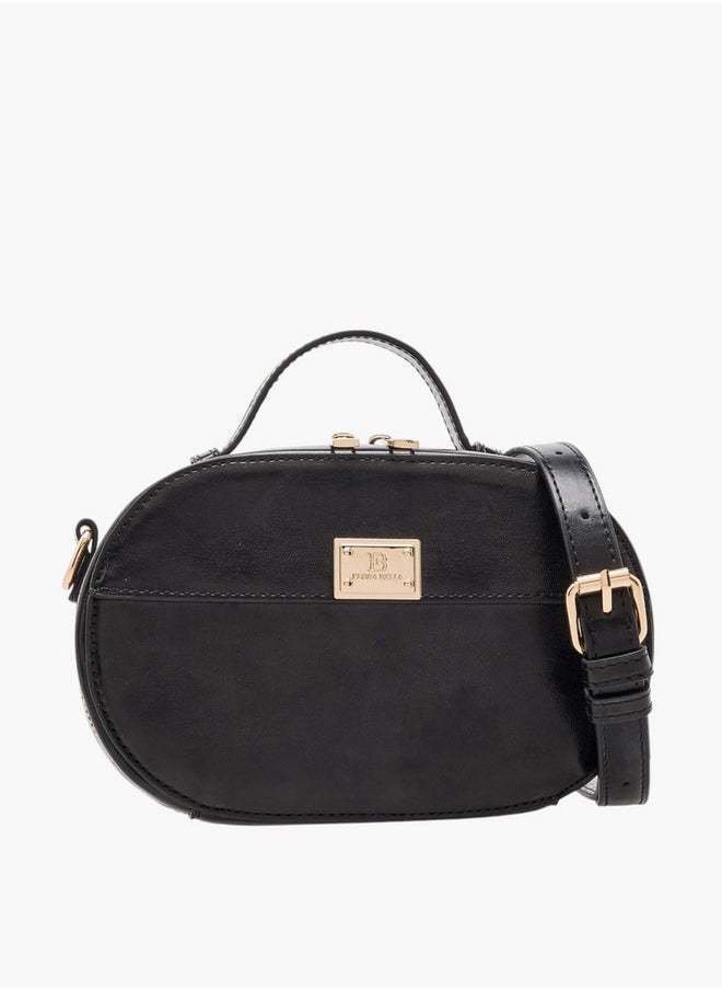 Women's Solid Crossbody Bag with Zip Closure and Detachable Strap