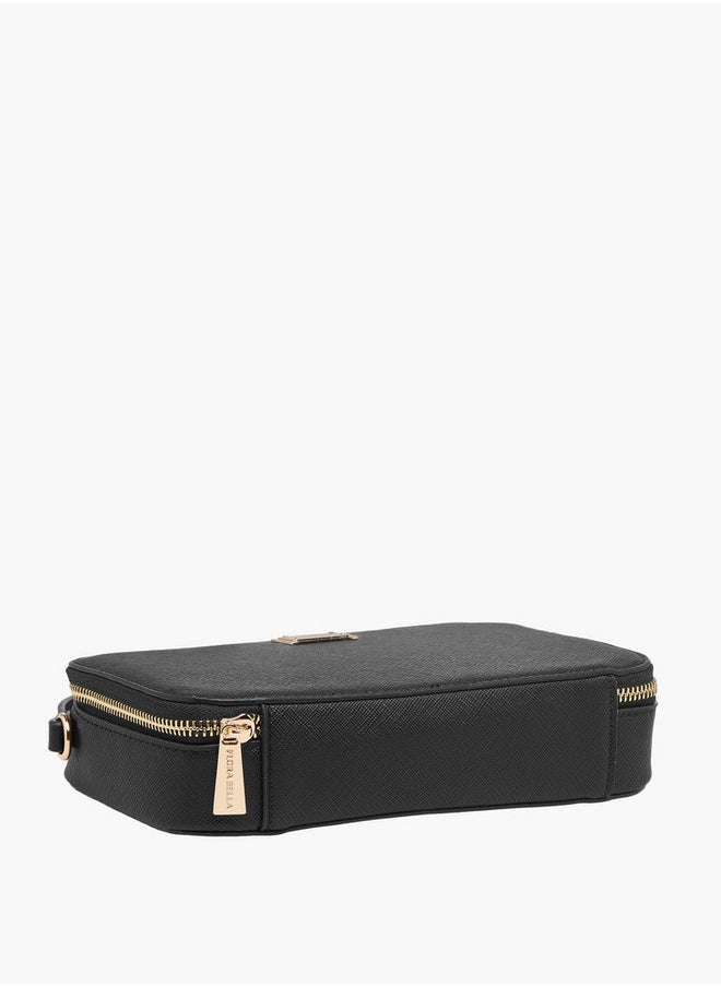 Textured Crossbody Bag with Chain Strap and Zip Closure