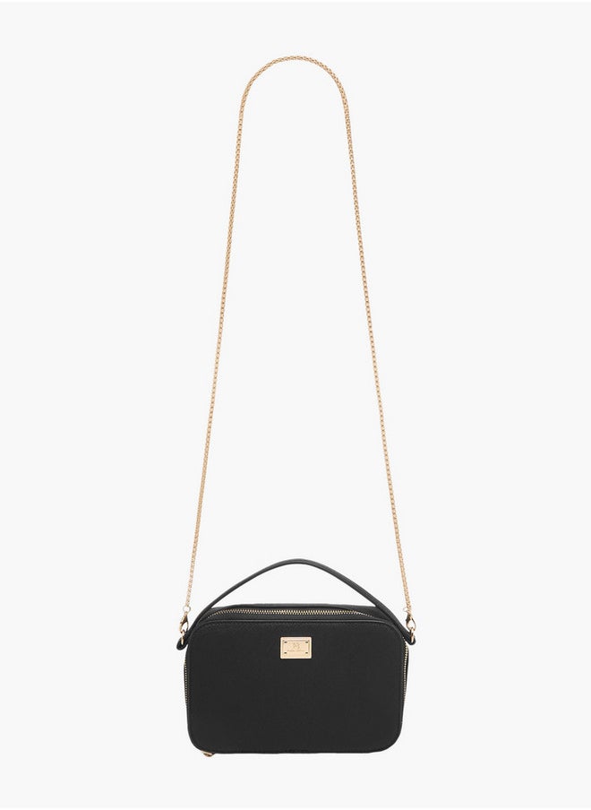 Textured Crossbody Bag with Chain Strap and Zip Closure
