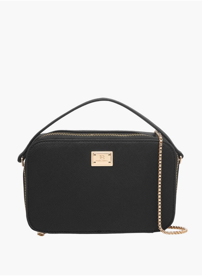 Textured Crossbody Bag with Chain Strap and Zip Closure
