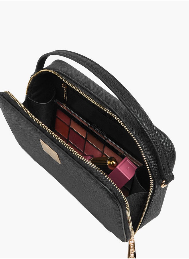 Textured Crossbody Bag with Chain Strap and Zip Closure