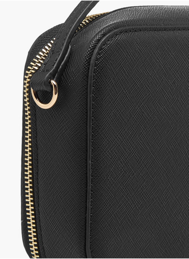 Textured Crossbody Bag with Chain Strap and Zip Closure