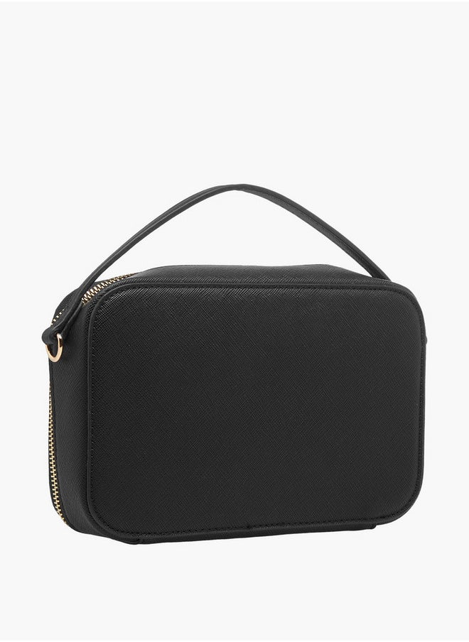 Textured Crossbody Bag with Chain Strap and Zip Closure