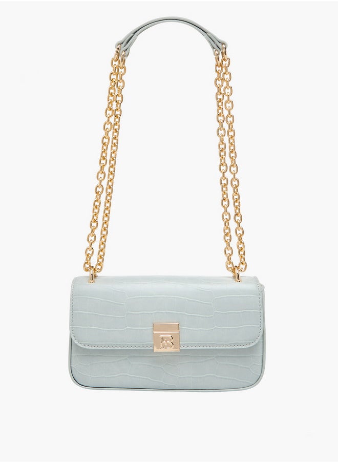 Textured Crossbody Bag with Magnetic Flap Closure and Chain Strap