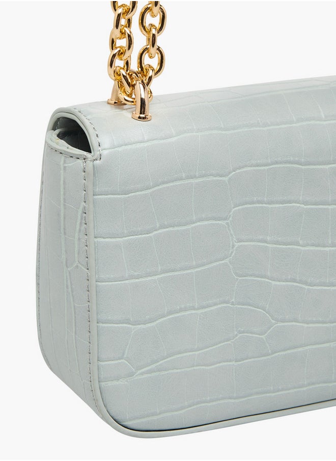 Textured Crossbody Bag with Magnetic Flap Closure and Chain Strap
