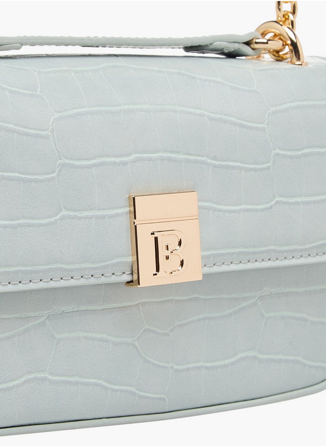 Textured Crossbody Bag with Magnetic Flap Closure and Chain Strap