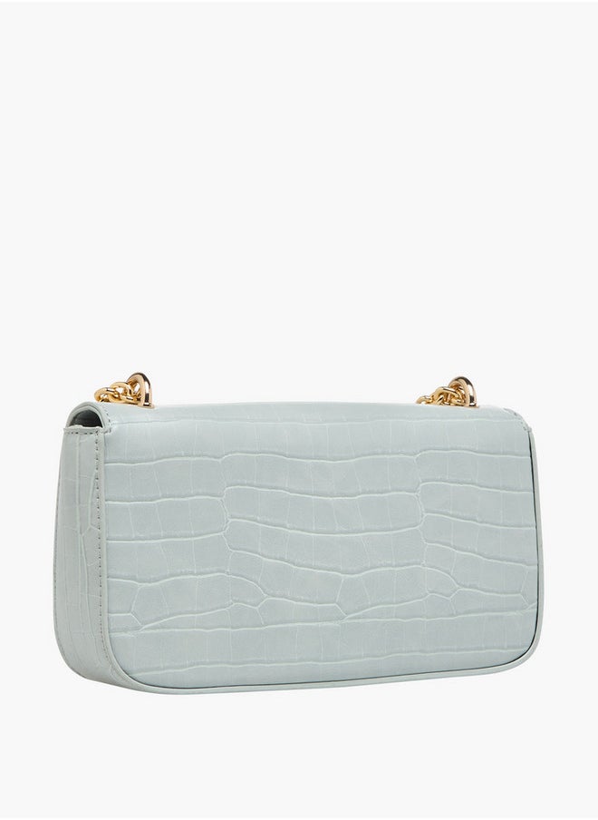 Textured Crossbody Bag with Magnetic Flap Closure and Chain Strap